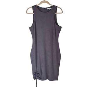 ByEgreis Gray Ribbed Sleveless Bodycon Tank Dress Ruched Tied Hem